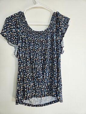 Reitmans Neckline Flutter Sleeve Blouse Floral Animal Abstract Print Top L🔥